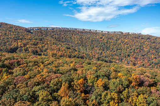 Aerial View of Resort Condos on a Ridgeline at Wintergreen Resort in the Blue Ridge Mountains at Fall in Virginia