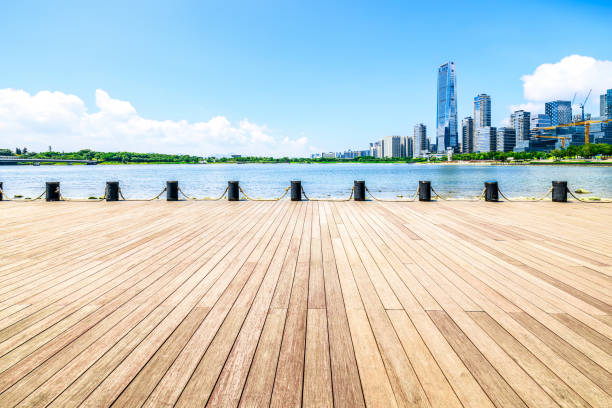 istock Empty boardwalk and modern buildings skyline in Shenzhen. Road platform background 2110836029
