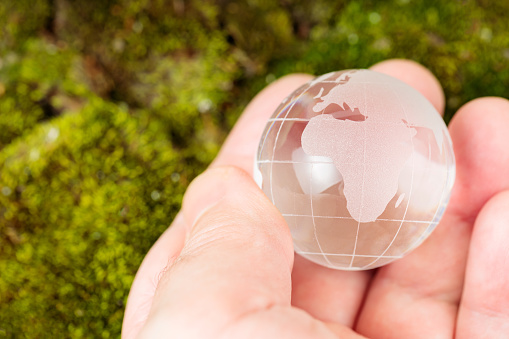 Glass Globe Cradled in Man's Palm, Earth Day and Environmental Conservation