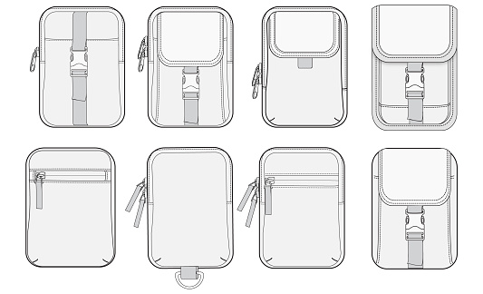 This vector illustration set features flat sketches of a zip pouch, serving as a design template for an accessory nylon bag. The sketches provide a detailed view of the zip pouch from the fron angle. The flat sketches are meticulously detailed, showing potential pockets, stitching lines, and fabric texture, providing a comprehensive guide for designers and manufacturers.

This illustration set is ideal for those looking to create a practical and stylish accessory that caters to organizational needs. It serves as an essential tool for visualizing the final product during the design process, ensuring that all aspects of the zip pouch are considered and accurately represented.
