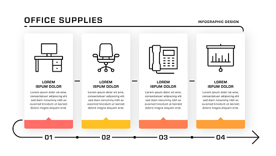 Office Supplies Timeline Infographic Template and editable stroke vector icons