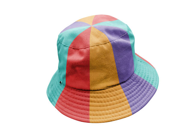 istock Multicolored bucket hats isolated on white 2110943967