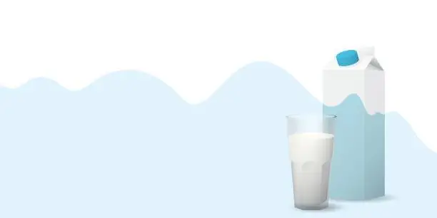 Vector illustration of A glass of milk with blank package on abstract milk background have blank space. Dairy product concept vector illustration.