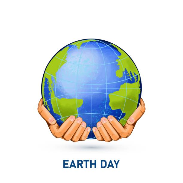 ilustrações de stock, clip art, desenhos animados e ícones de hands holding globe happy earth day saving planet background - 12007