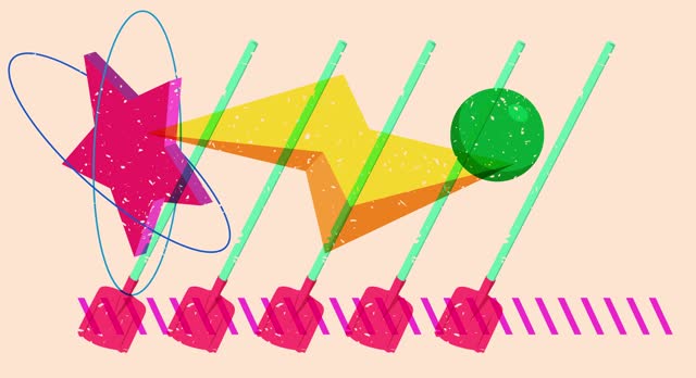 Risograph Spade and speech bubble with geometric shapes animation.