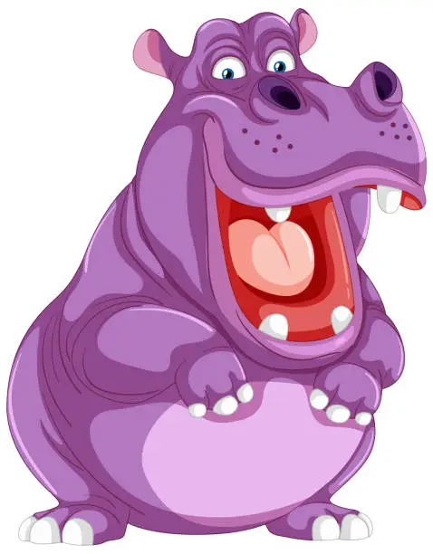 Vector illustration of A cheerful purple hippo with a big smile