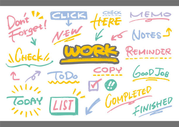 handwritten message. work and study set. - today englischer begriff stock-grafiken, -clipart, -cartoons und -symbole