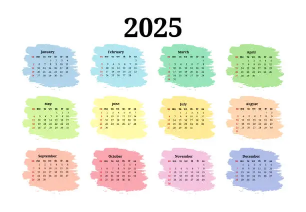 Vector illustration of Calendar for 2025 isolated on a white background