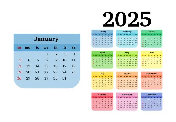 Vector illustration of Calendar for 2025 isolated on a white background