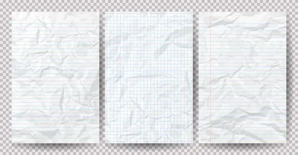 Vector illustration of Set of white clean crumpled papers