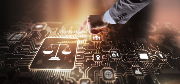 istock Justice and law concept. Icon Law on virtual screen. Blurred background 2111219330