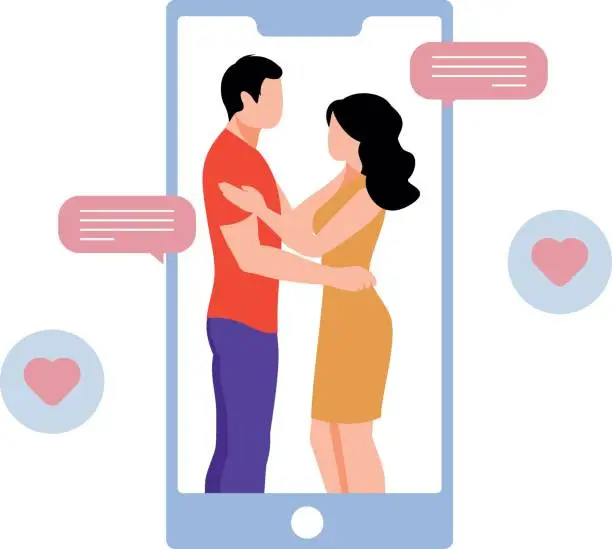 Vector illustration of The couple is having an online romance.