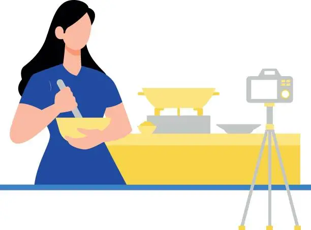 Vector illustration of A girl is making a cooking video.