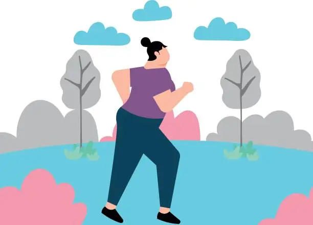 Vector illustration of The girl is running for exercise.