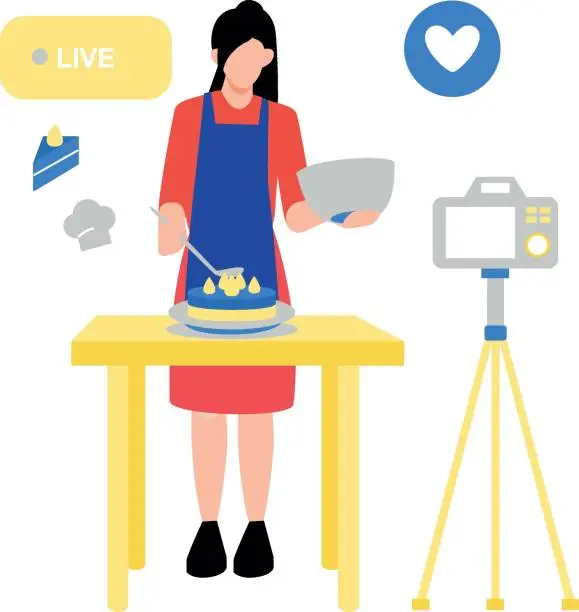 Vector illustration of The girl is making a live cake.