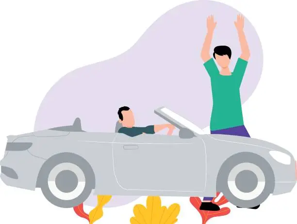 Vector illustration of A boy and a girl are having fun in a car.