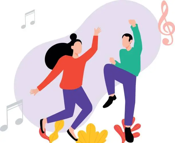 Vector illustration of Boy and girl dancing to music.