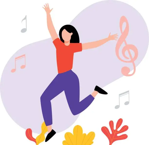 Vector illustration of The girl is dancing to the music.