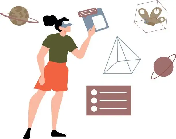 Vector illustration of Girl is in virtual reality wearing VR.