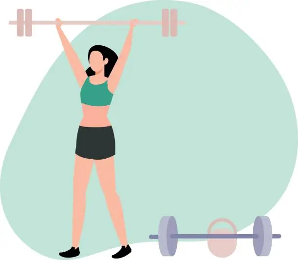 Vector illustration of The girl is doing weightlifting.