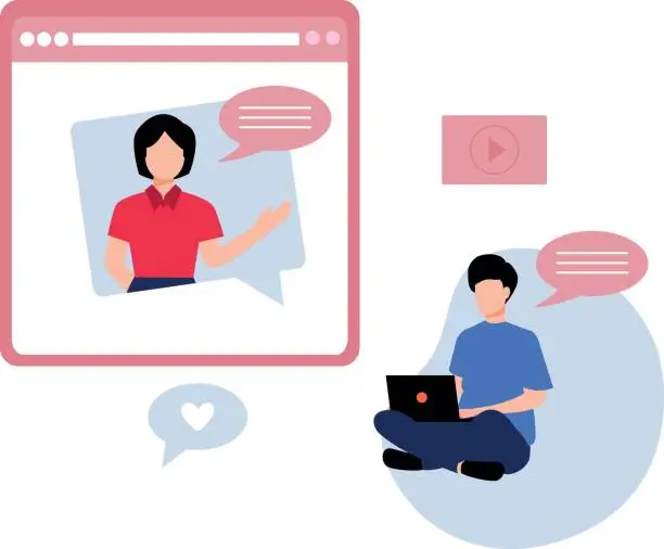 Vector illustration of Boy and girl talking online.