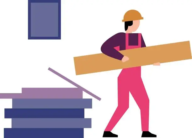 Vector illustration of The boy is moving the wood.