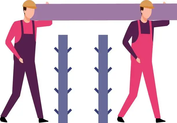 Vector illustration of Workers are carrying wood.