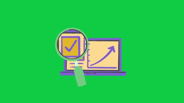 Online Store Data Display, Sales Increase With Increasing Traffic, Examined With Magnifying Glass, E-Commerce Motion Graphics, 2D Animated Green Screen, Hand Drawn Style Illustration.