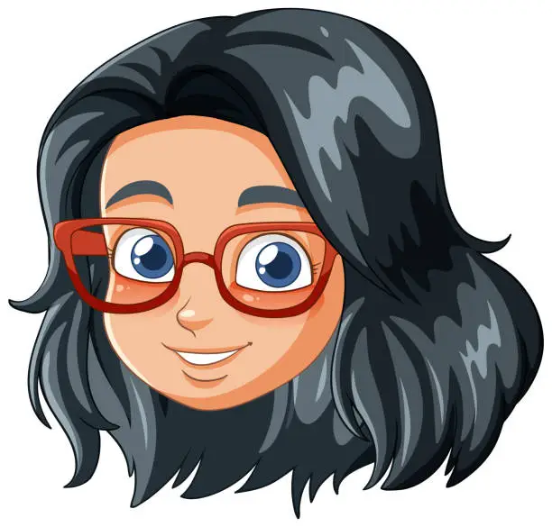 Vector illustration of Cheerful young girl with glasses, vector illustration.