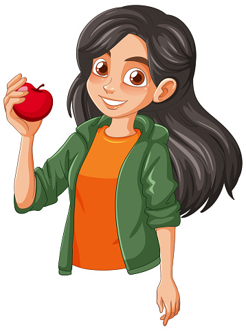 Vector illustration of a smiling girl with an apple