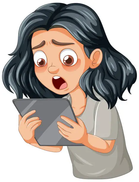 Vector illustration of Cartoon of a woman surprised by tablet content