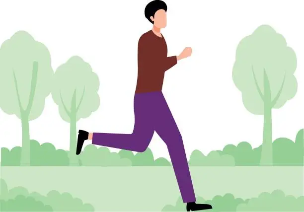 Vector illustration of The boy is running in the forest.