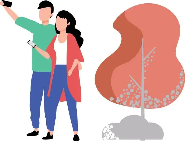 Vector illustration of Boy and girl taking selfie.