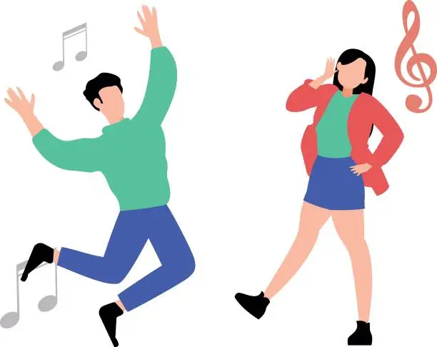 Vector illustration of Boy and girl dancing to music.