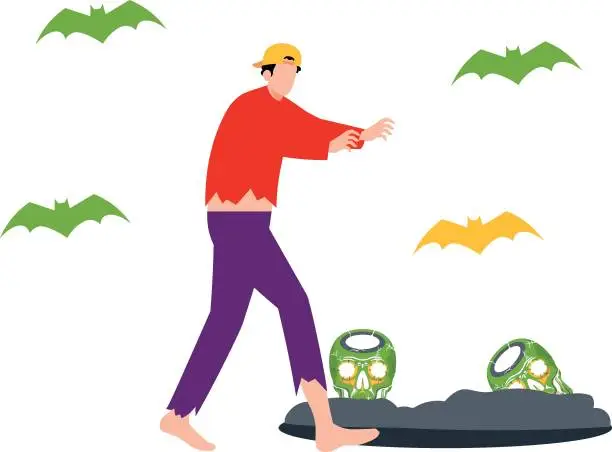 Vector illustration of The boy is dressed as a zombie.