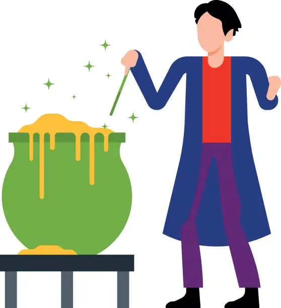 Vector illustration of The boy is making Halloween potions.