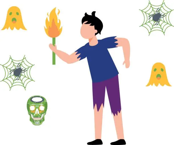 Vector illustration of The boy is wearing a Halloween costume.