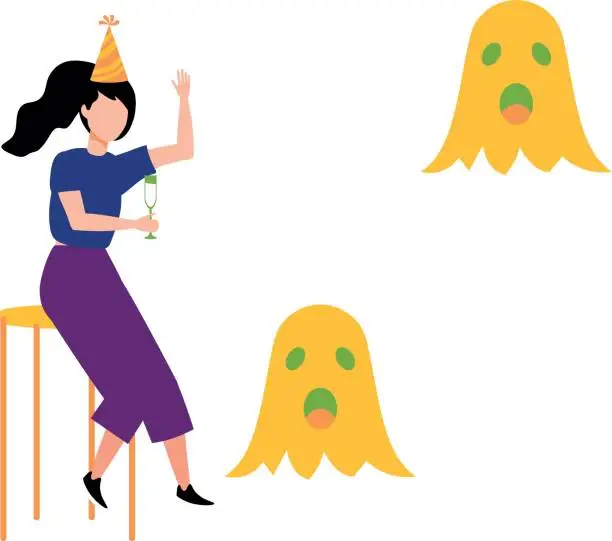 Vector illustration of The girl is having fun on Halloween.