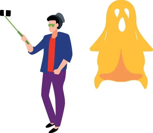 Vector illustration of The guy is making Halloween videos.