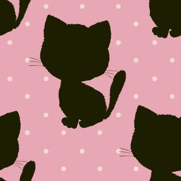 Vector illustration of Seamless pattern with cute kitten print. Different scandy cats on color background. Scandinavian style illustration for kids. Vector illustration for fabric, textile, wallpaper, home clothing, pajama