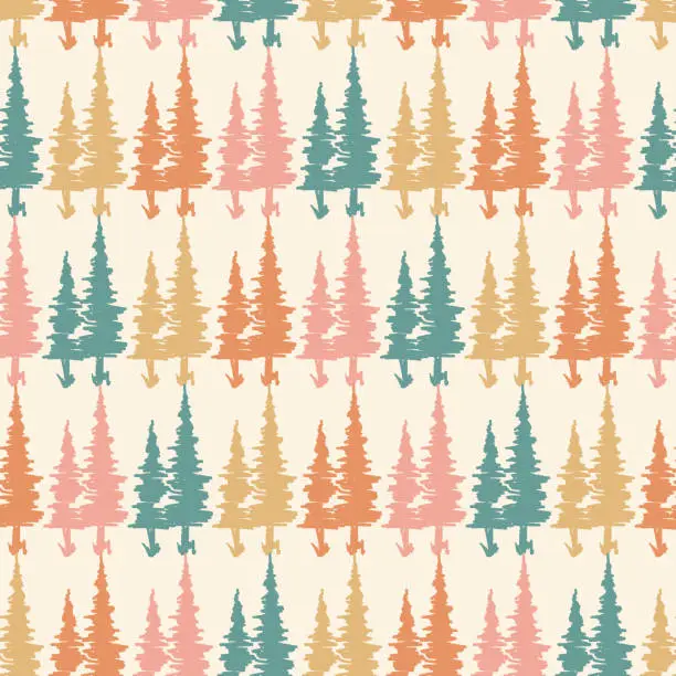 Vector illustration of Pine Tree Retro Vector Seamless Pattern