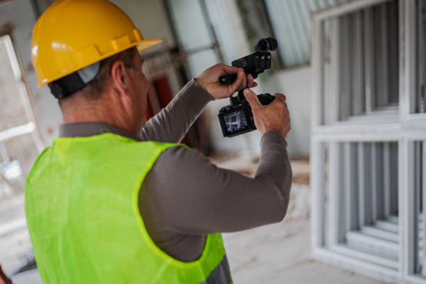 istock Photographer with a camera at the construction site 2111371402