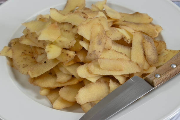 potato peeling, close-up, on a plate