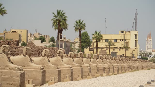 4K Video of Sphinx Allee (Avenue of the Sphinxes) in Luxor, Egypt