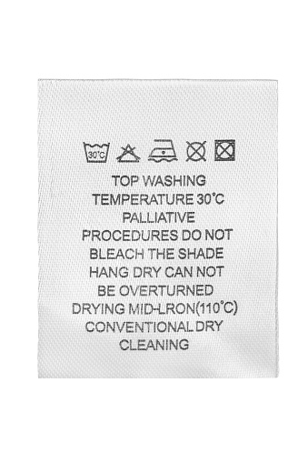 Care instructions clothes label isolated on white background