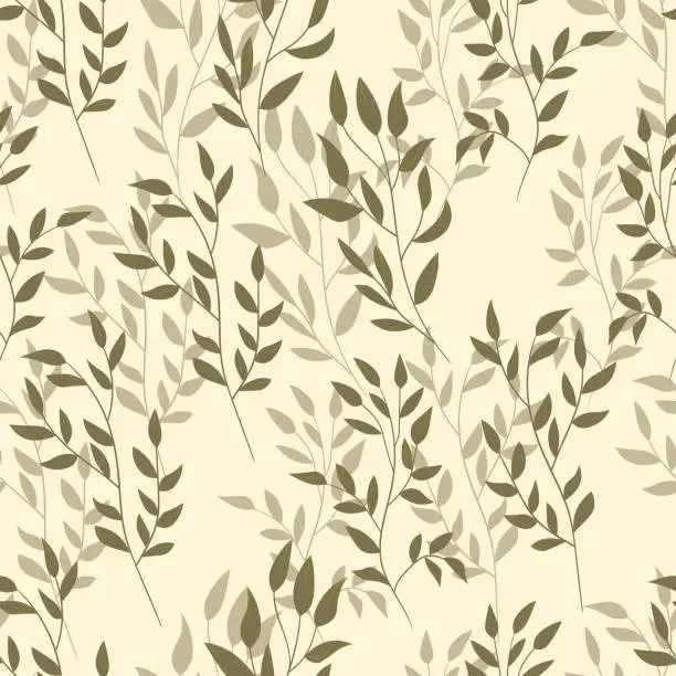 Vector illustration of Spring seamless color pattern with sprigs. Vector stock illustration for fabric, textile, wallpaper, posters, paper. Fashion print. Branch with leaves. Doodle style