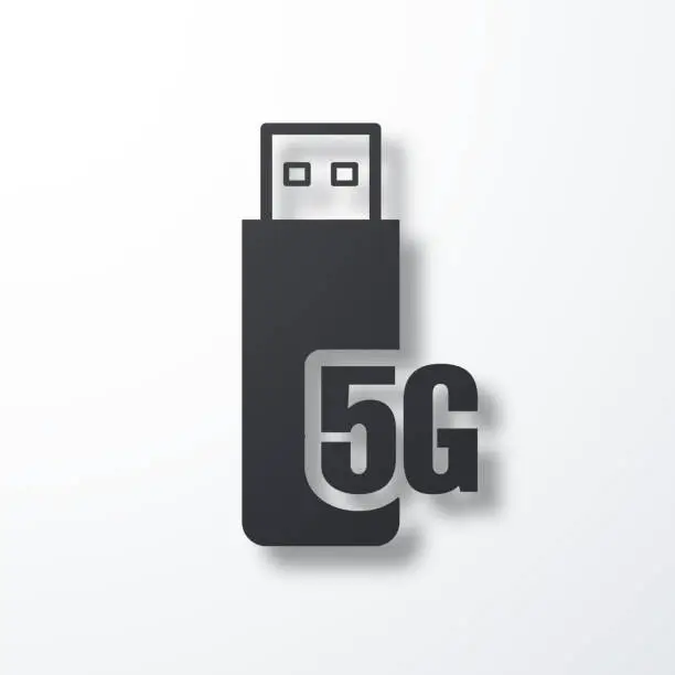 Vector illustration of 5G USB modem. Icon with shadow on white background