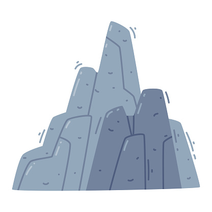 Elevated Mountain Peak and Summit with Bedrock Vector Illustration. Rising High Rock or Heap as Extreme Terrain for Climbing and Trekking Tourism Concept