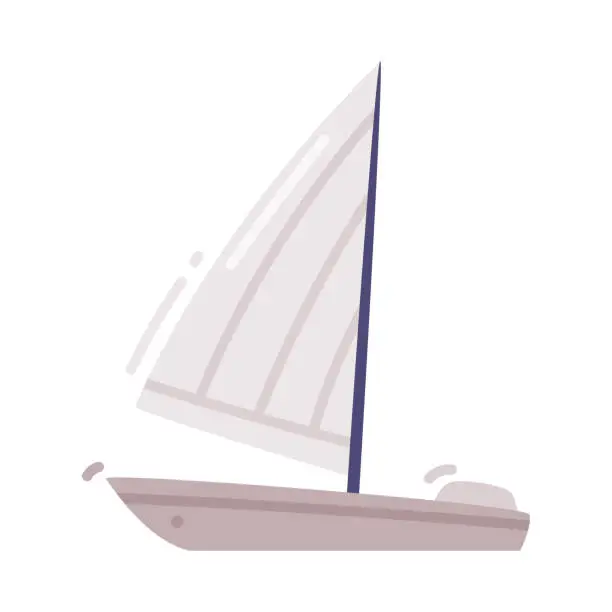 Vector illustration of Sailing Yacht with Mast as Watercraft or Swimming Water Vessel Vector Illustration