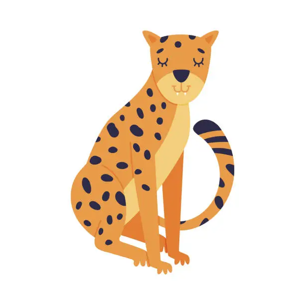 Vector illustration of Cute sitting baby leopard wild predator animal cartoon vector illustration